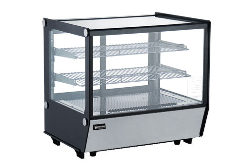 Omcan 28″ Square Glass Countertop Refrigerated Display Showcase – 4.2 Cu. Ft. (120L), Two-Shelf Stainless Steel Bakery & Merchandising Display Cooler