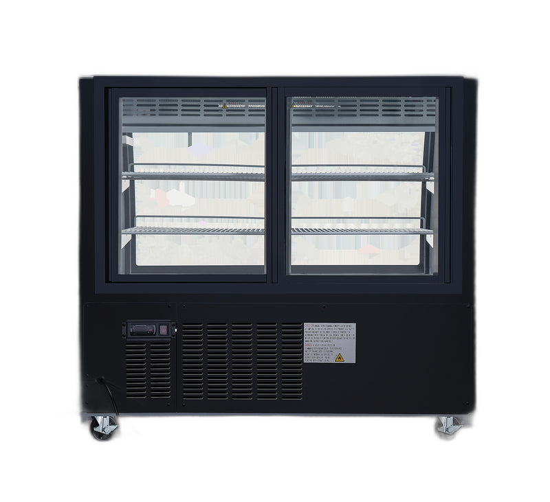 Omcan 47″ Floor Refrigerated Display Case – 18 Cu. Ft. (508L), Two-Shelf Black Bakery & Merchandising Display Cooler
