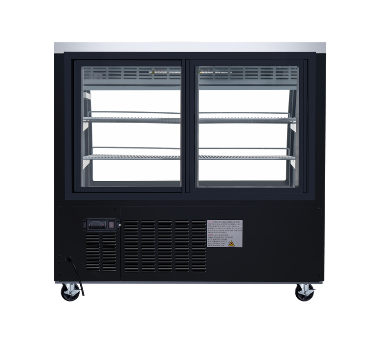 Omcan 47″ Floor Refrigerated Display Case – 18 Cu. Ft. (508L), Two-Shelf Black Bakery & Merchandising Display Cooler