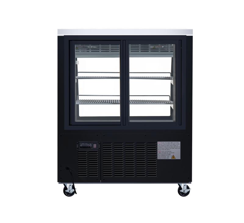 Omcan 36″ Floor Refrigerated Display Case – 11.6 Cu. Ft. (328L), Two-Shelf Black Bakery & Merchandising Display Cooler