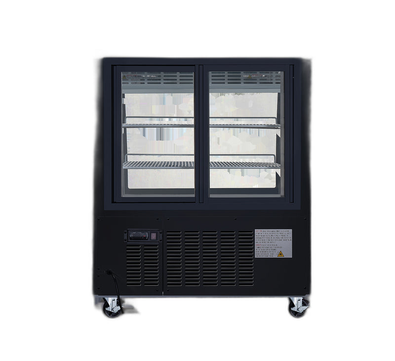 Omcan 36″ Floor Refrigerated Display Case – 11.6 Cu. Ft. (328L), Two-Shelf Black Bakery & Merchandising Display Cooler