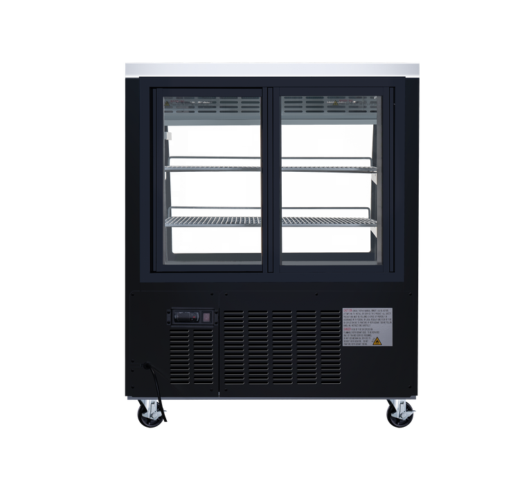 Omcan 36″ Floor Refrigerated Display Case – 11.6 Cu. Ft. (328L), Two-Shelf Black Bakery & Merchandising Display Cooler