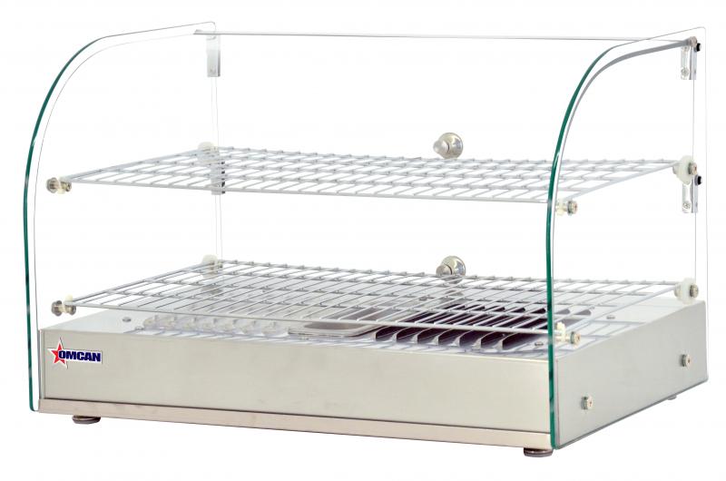 Omcan 22″ Countertop Display Warmer with Curved Glass Front – 1.59 Cu. Ft. (45L), 2-Shelf Full-Service Heated Merchandiser Display Case with Dual Rear Hinged Doors