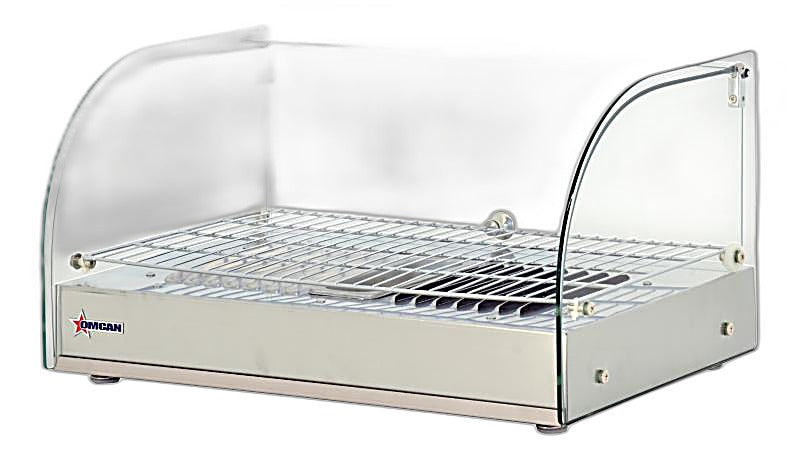 Omcan 22″ Countertop Display Warmer with Curved Glass Front – Single-Shelf Full-Service Heated Merchandiser Display Case with Rear Hinged Door