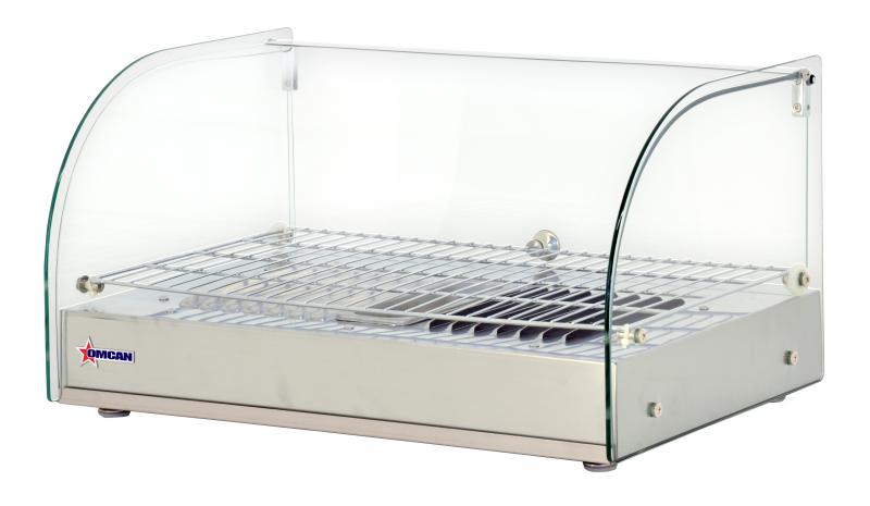 Omcan 22″ Countertop Display Warmer with Curved Glass Front – Single-Shelf Full-Service Heated Merchandiser Display Case with Rear Hinged Door