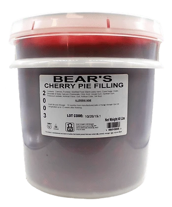 Whole Cherry Pie Filling- 40 Pound Pail Bakery Wholesalers