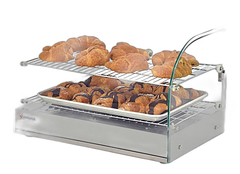 Omcan 22″ Countertop Display Warmer with Curved Glass Front – 1.59 Cu. Ft. (45L), 2-Shelf Full-Service Heated Merchandiser Display Case with Dual Rear Hinged Doors