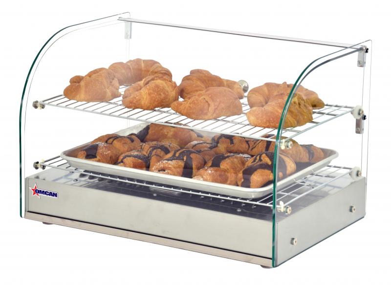 Omcan 22″ Countertop Display Warmer with Curved Glass Front – 1.59 Cu. Ft. (45L), 2-Shelf Full-Service Heated Merchandiser Display Case with Dual Rear Hinged Doors