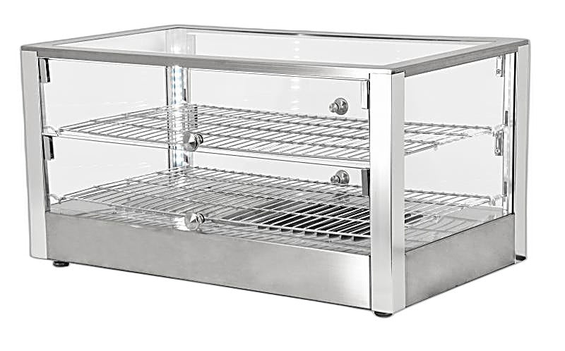 Omcan 28″ Countertop Display Warmer with Square Glass Front – 2.82 Cu. Ft. (80L) Two-Shelf Self-Service & Full-Service Heated Merchandiser Display Case