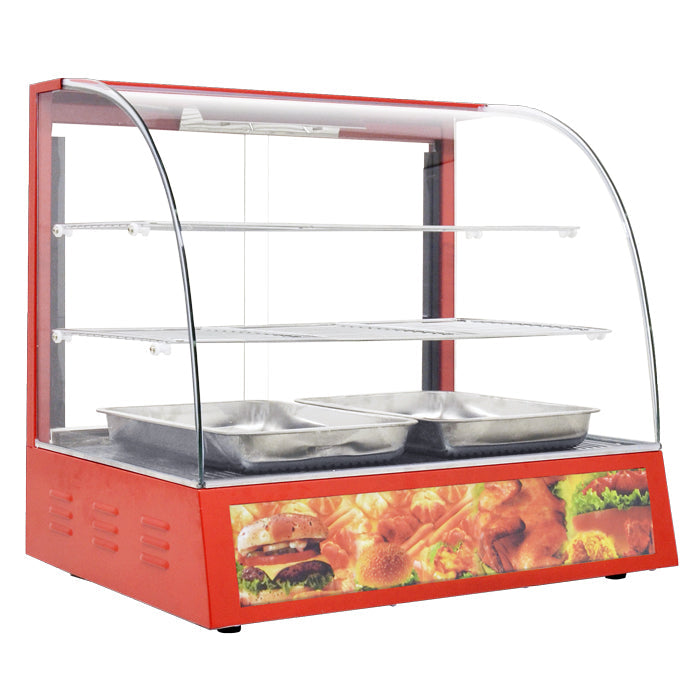 Omcan 26″ Countertop Display Warmer with Curved Glass Front – 2-Shelf Full-Service Heated Merchandiser Display Case, 1.2 kW