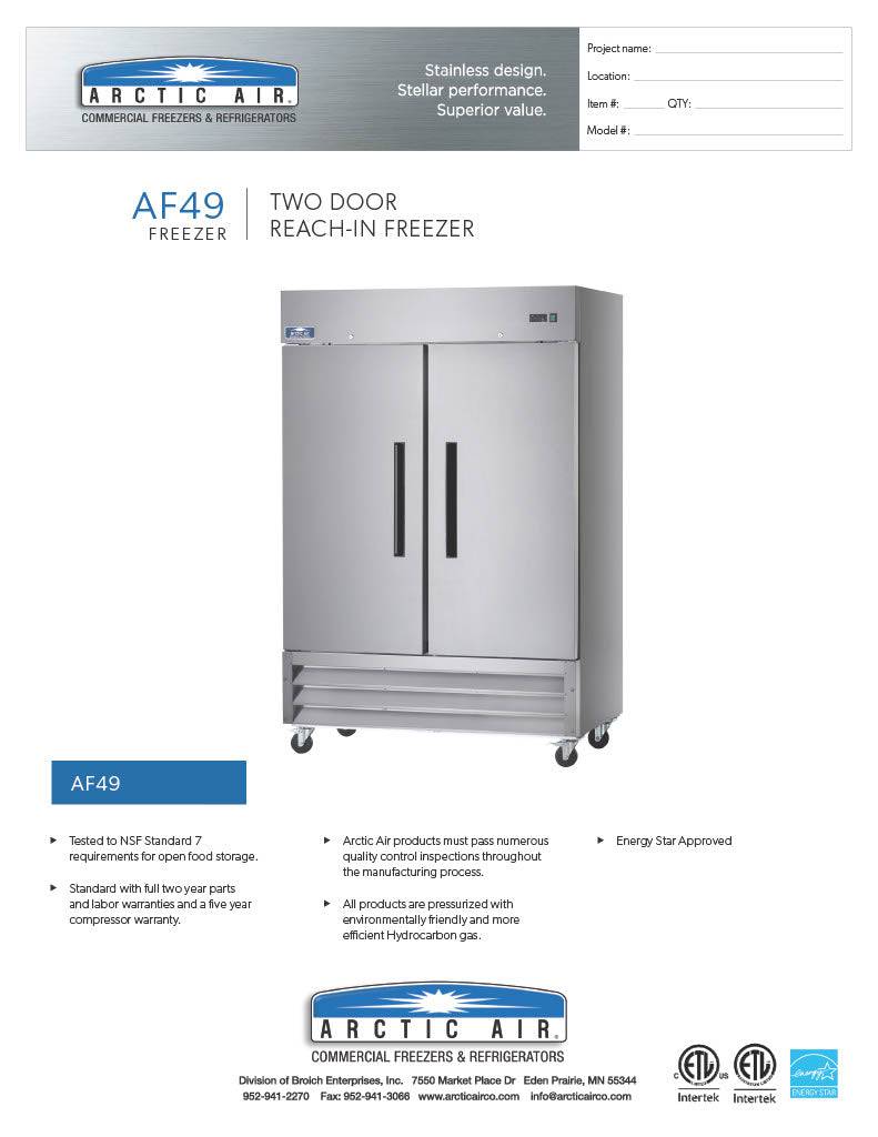 Arctic Air AF49 Two Section Reach-In Freezer Bakery Wholesalers
