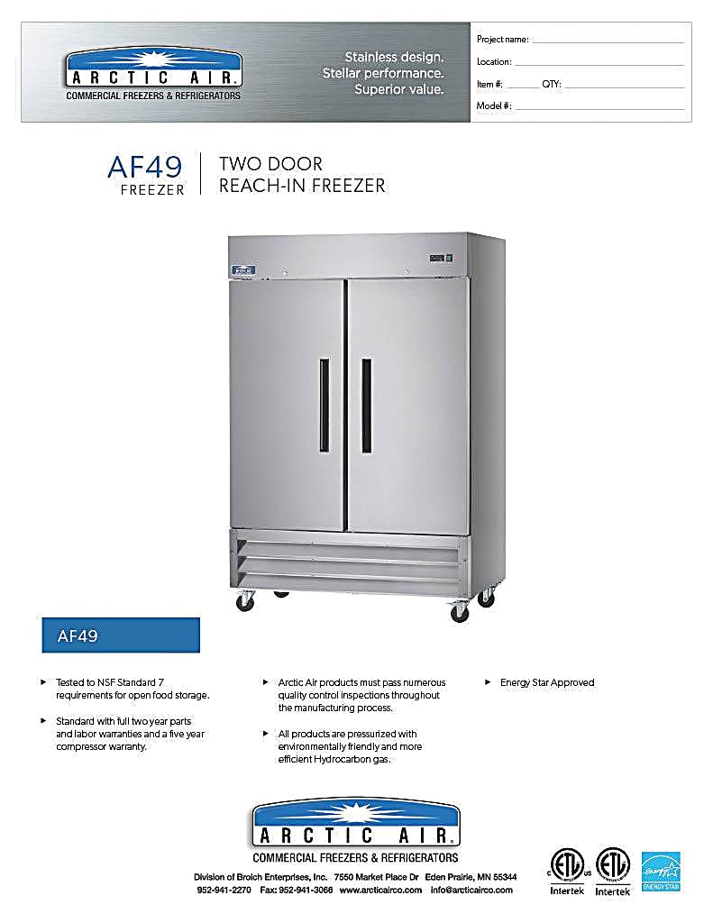 Arctic Air AF49 Two Section Reach-In Freezer Bakery Wholesalers