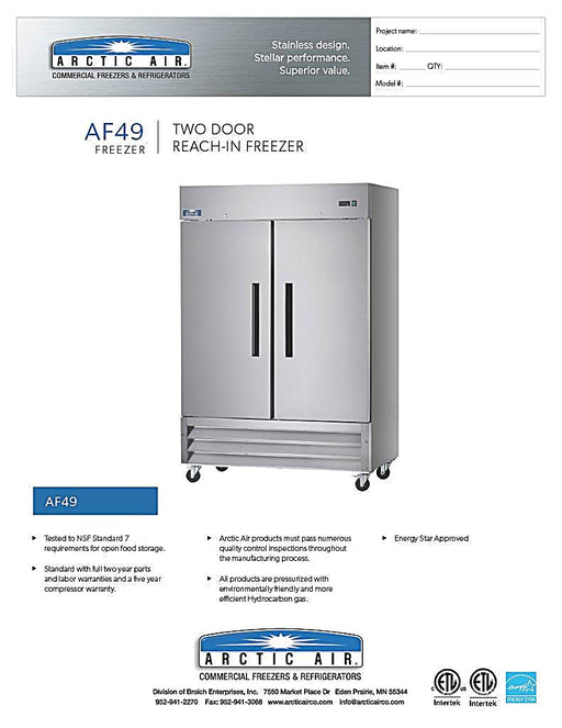 Arctic Air AF49 Two Section Reach-In Freezer Bakery Wholesalers