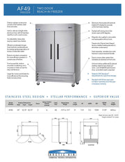 Arctic Air AF49 Two Section Reach-In Freezer Bakery Wholesalers