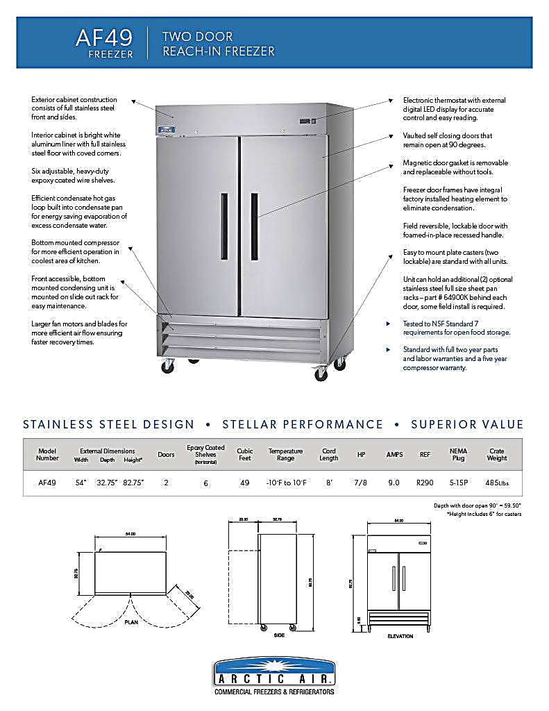 Arctic Air AF49 Two Section Reach-In Freezer Bakery Wholesalers