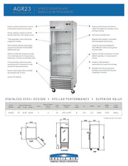 Arctic Air AGR23 27" One Section Glass Door Reach-In Refrigerator Bakery Wholesalers