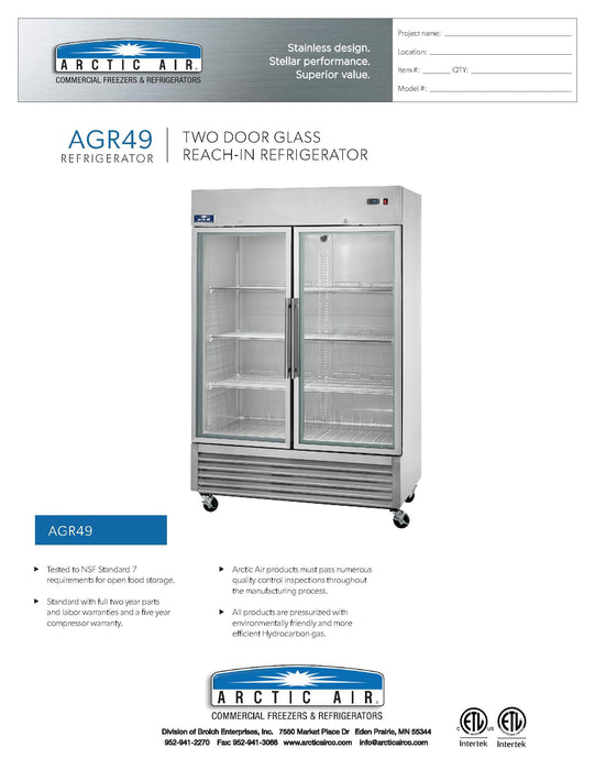 Arctic Air AGR49 Refrigerador de dos secciones con puerta de vidrio de 54"