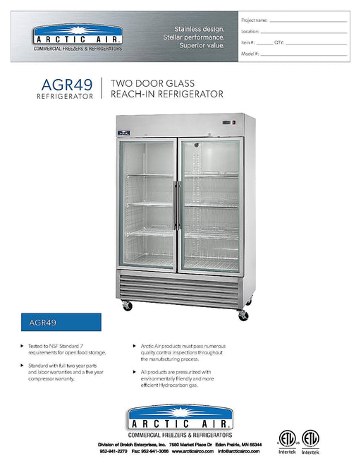 Arctic Air AGR49 54" Two Section Glass Door Reach-In Refrigerator Bakery Wholesalers