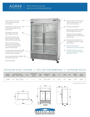 Arctic Air AGR49 54" Two Section Glass Door Reach-In Refrigerator Bakery Wholesalers