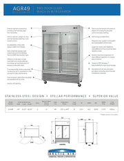 Arctic Air AGR49 54" Two Section Glass Door Reach-In Refrigerator Bakery Wholesalers