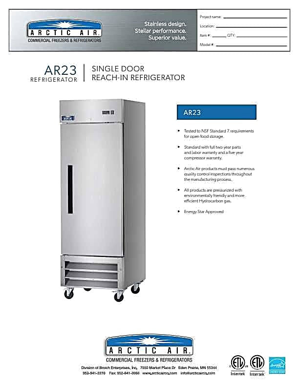 Arctic Air AF23 1 Door Reach-In Freezer Bakery Wholesalers