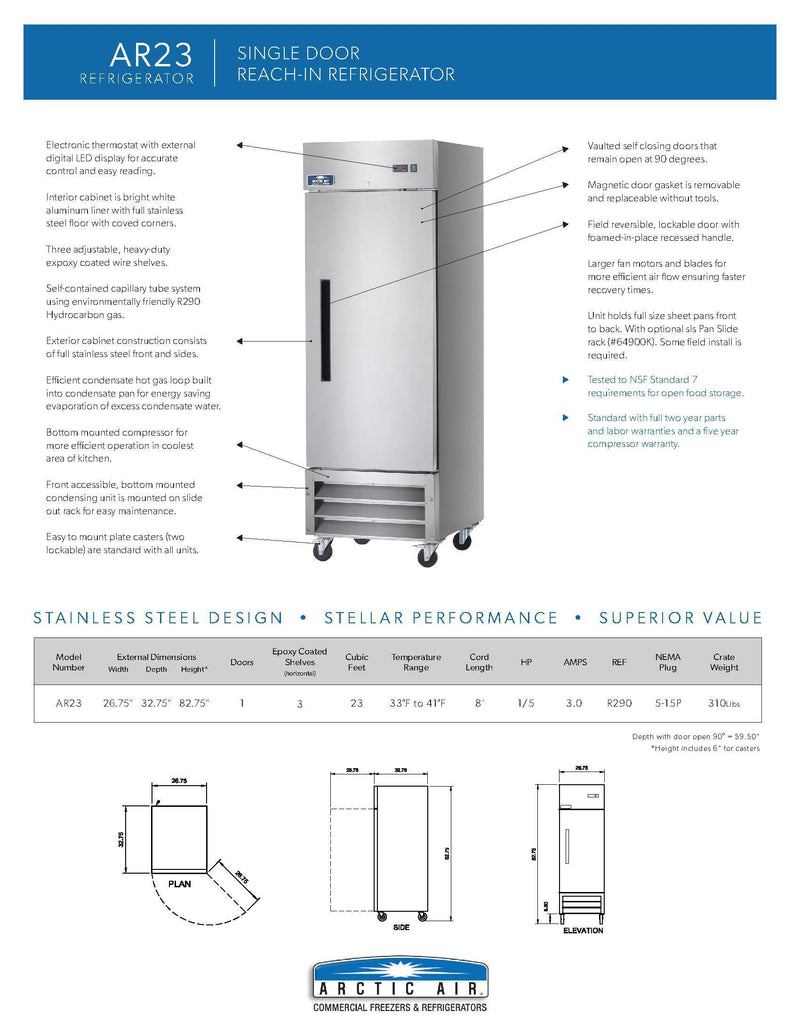 Arctic Air AR23 1 Door Reach-In Refrigerator Bakery Wholesalers