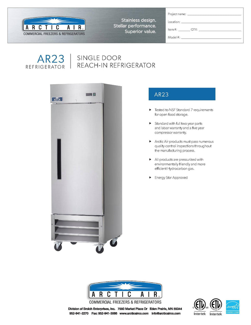 Arctic Air AR23 1 Door Reach-In Refrigerator Bakery Wholesalers