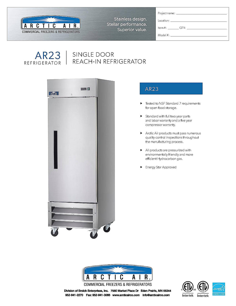Arctic Air AR23 1 Door Reach-In Refrigerator Bakery Wholesalers