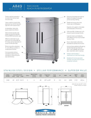 Arctic Air AR49 Two Section Solid Door Reach-in Refrigerator Bakery Wholesalers