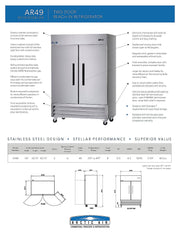 Arctic Air AR49 Two Section Solid Door Reach-in Refrigerator Bakery Wholesalers