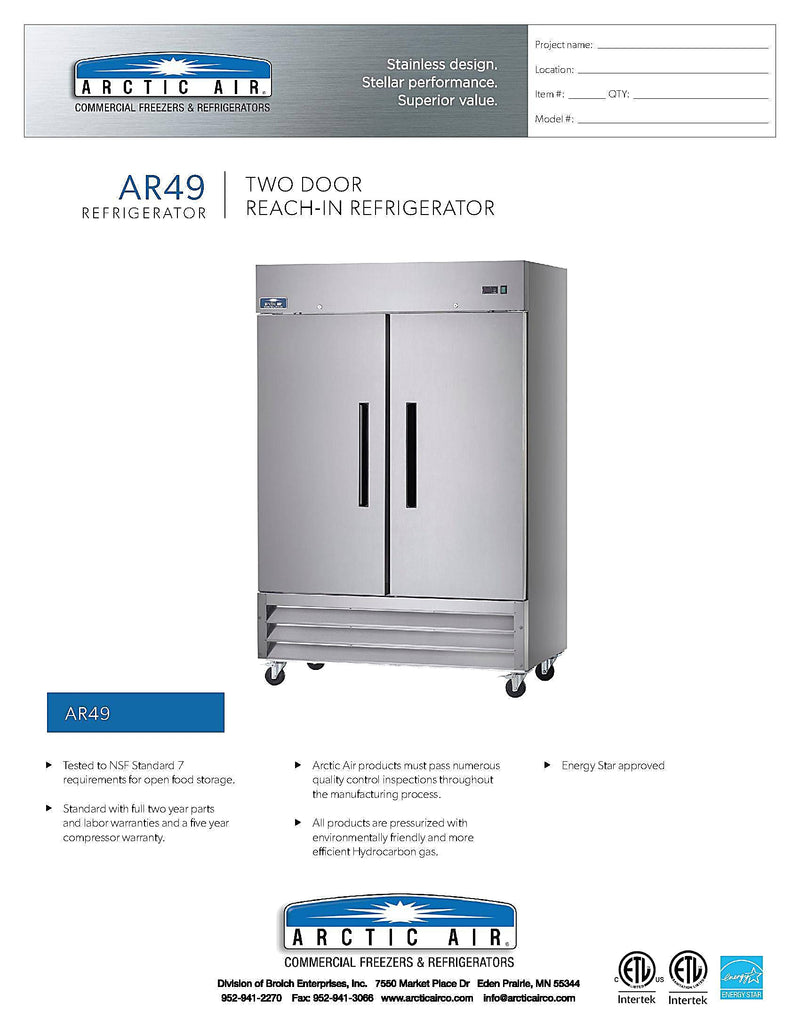 Arctic Air AR49 Two Section Solid Door Reach-in Refrigerator Bakery Wholesalers