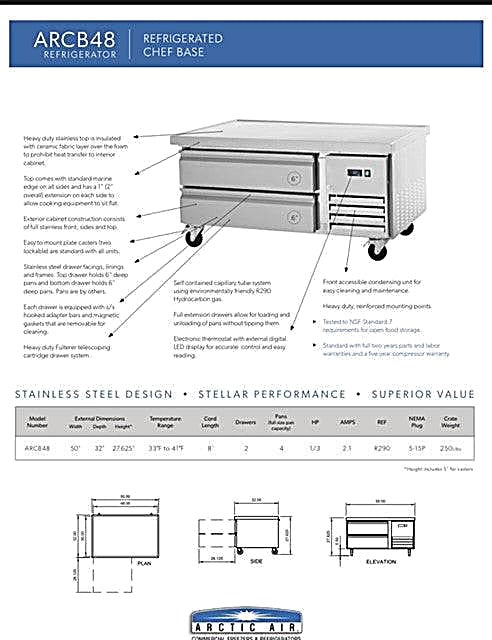 Arctic Air ARCB48 50" Two Drawer Refrigerated Chef Base Bakery Wholesalers