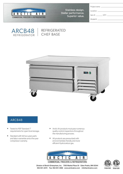 Arctic Air ARCB48 50" Two Drawer Refrigerated Chef Base Bakery Wholesalers