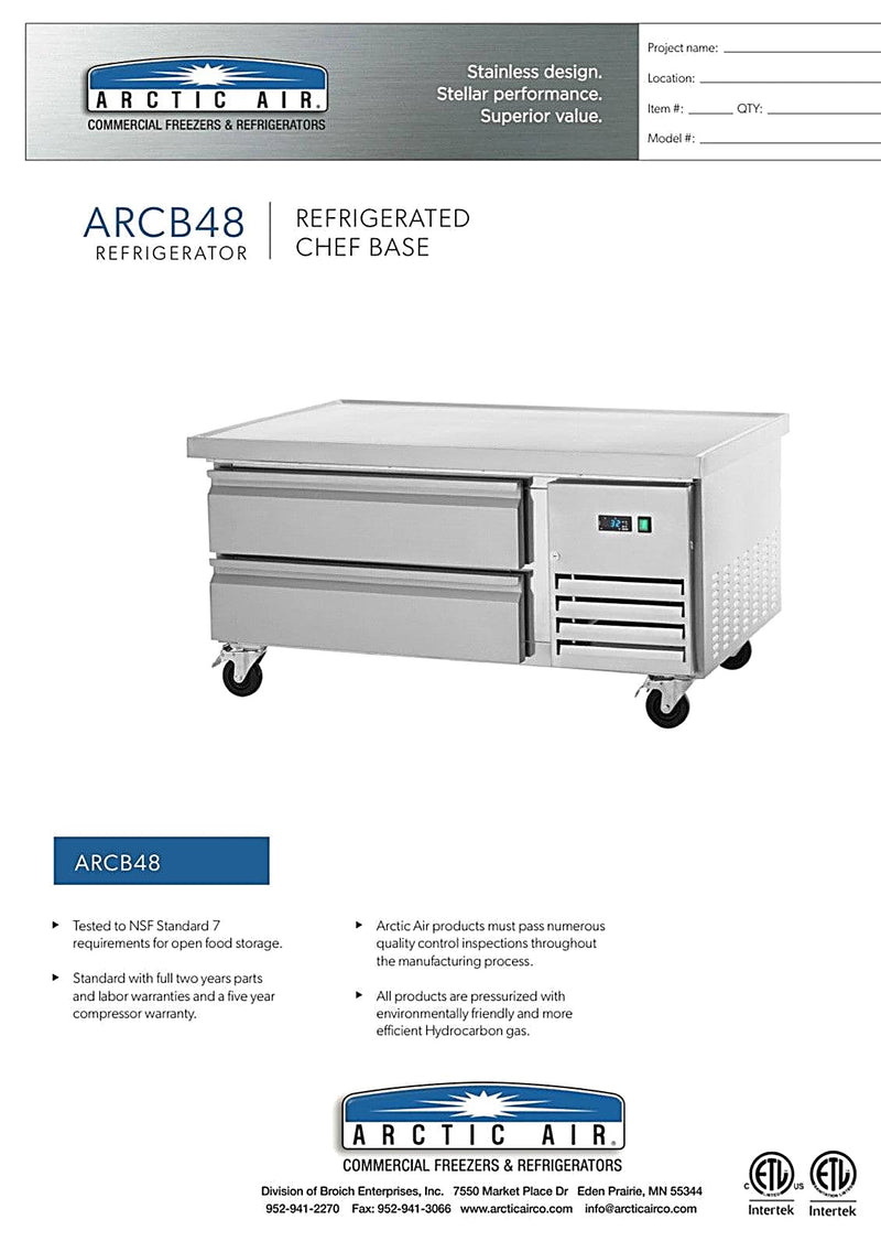 Arctic Air ARCB48 50" Two Drawer Refrigerated Chef Base Bakery Wholesalers