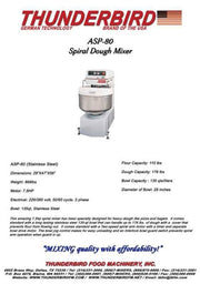 80 Quart (175lb. dough capacity) Thunderbird Planetary Mixer ASP-80 Bakery Wholesalers