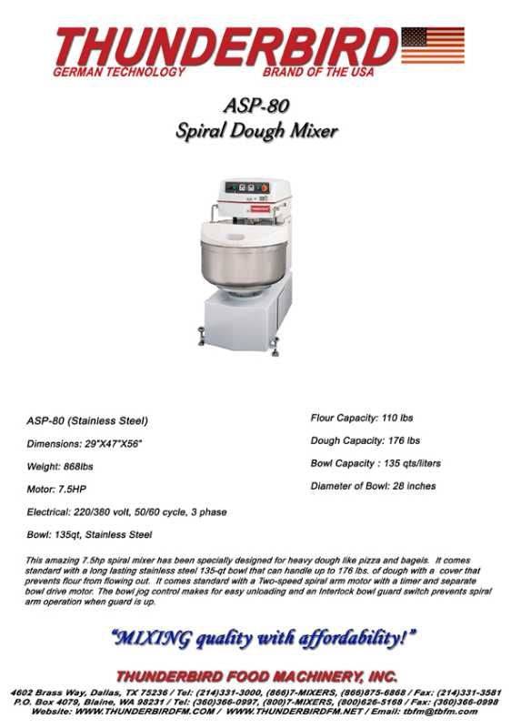 80 Quart (175lb. dough capacity) Thunderbird Planetary Mixer ASP-80 Bakery Wholesalers