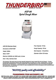 80 Quart (175lb. dough capacity) Thunderbird Planetary Mixer ASP-80 Bakery Wholesalers