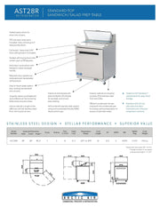 Arctic Air AST28R One Door Sandwich / Salad Prep Refrigerator Bakery Wholesalers