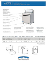 Arctic Air AST28R One Door Sandwich / Salad Prep Refrigerator Bakery Wholesalers