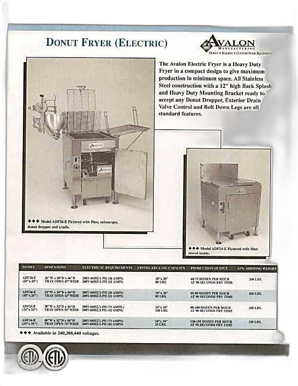 Avalon (ADF26-E) 18" X 26" Donut Fryer, Electric (1 phase), Right Side Drain Board with Submerge Screen Bakery Wholesalers
