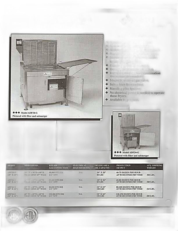 Avalon Propane Gas Fryer  24" x 24", Electronic Ignition, Right Side Drain Board With Submerger Screen (ADF24-G-P-BA) Bakery Wholesalers