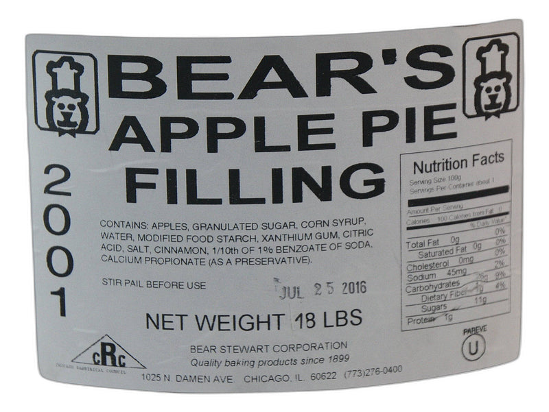 Bear Stewart Sliced Apple Pie Filling- 18 pound pail Bakery Wholesalers