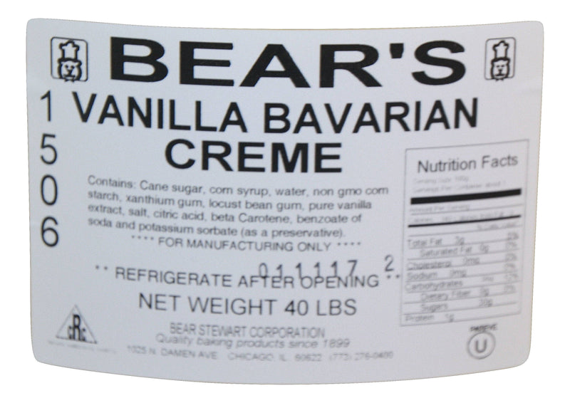 Bear Stewart Vanilla Bavarian Crème Pastry, Pie and Cake Filling- 40 Pound Pail Bakery Wholesalers