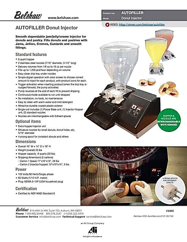 Belshaw Jelly Filler - AutoFiller Filler Base Only (does not include a hopper-as shown) Bakery Wholesalers