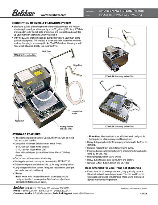 Belshaw EZ MELT 24 (Heated) Shortening Melter-Filter includes fill and rinse hose Bakery Wholesalers