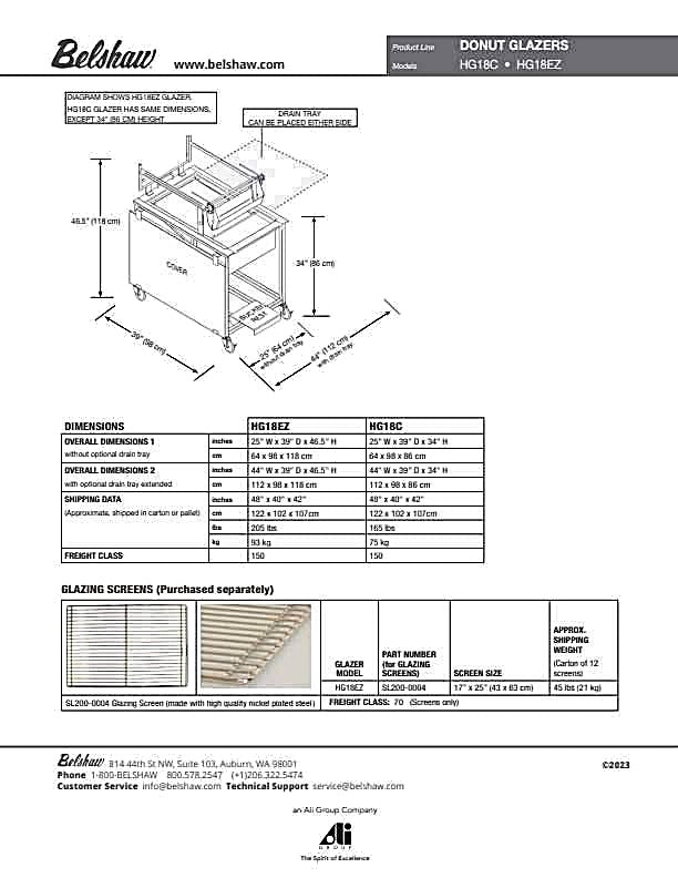 HG18EZ Glazer with Drain Tray and EZ Lift Applicator with one 17" x 25" Glazing Screen Bakery Wholesalers