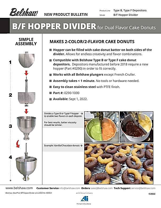 Belshaw (0290-1000) B/F HOPPER DIVIDER for making Two Flavor Donuts Bakery Wholesalers