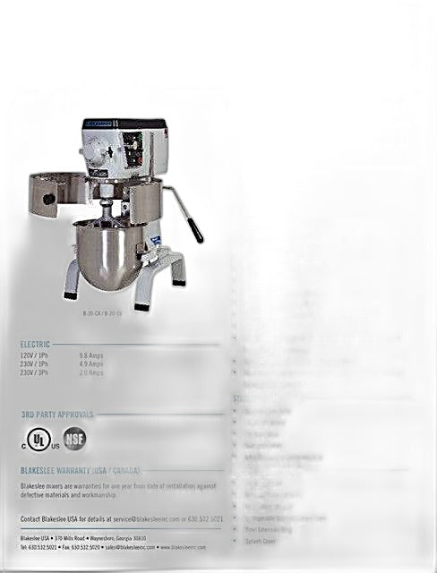 20 Quart Stainless Steel Floor Model Blakeslee Food Mixer Model F-20-SS Bakery Wholesalers