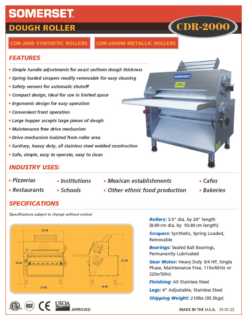 CDR-2000 Dough Roller / Double Pass- Front Operated - Bakery Wholesalers