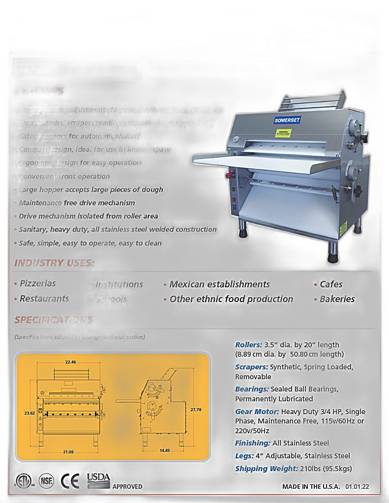 CDR-2000 Dough Roller / Double Pass- Front Operated - Bakery Wholesalers